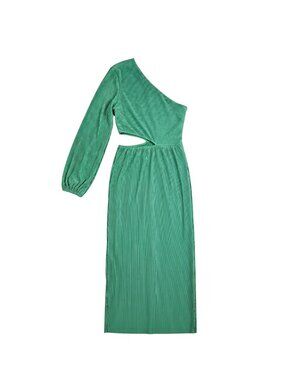 NWOT | Mint Green Pleated One Shoulder Long Sleeve Cut Out Maxi Dress | XLarge